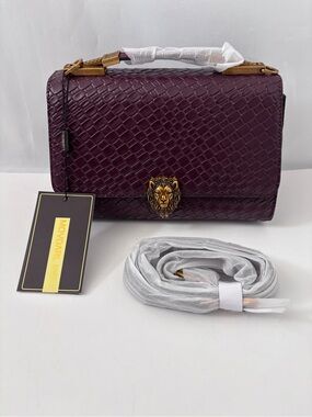 NWT MOVDARL Lion Head Crossbody Bag - Wine Red Snake Embossed Top Handle Purse